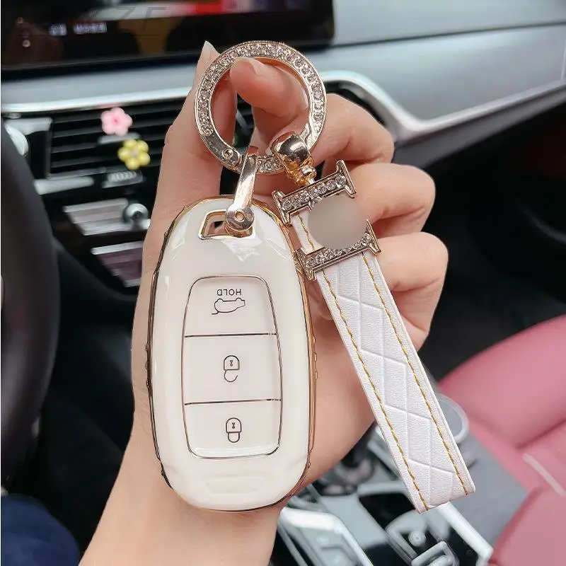 

TPU Car Key Case Cover Fob Set For Hyundai Kona 2017 I30 Ix35 Solaris Azera ELANTRA GRANDEUR IG Holder Auto Shell Keychain