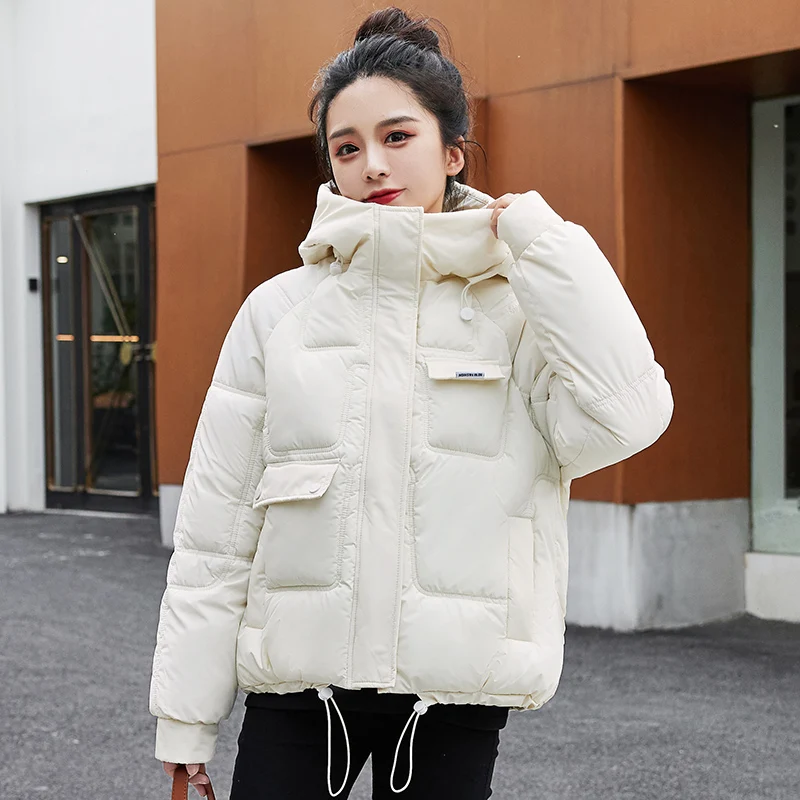New Fashion Winter Jacket Women Cotton Padded Outwear Stand Collar Hooded Female Short Coat Solid Parka Ovecoat Bread Clothes