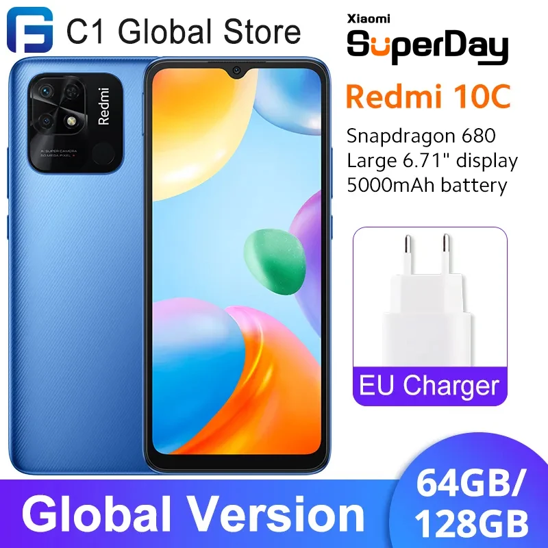 Xiaomi Redmi 10C 3 ГБ + 64 ГБ/4 Гб 128 5000 мАч Восьмиядерный процессор Snapdragon 680 дисплей 6 71 дюйма