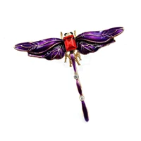 victorian vintage gold tone shimmering enamel wing purple dragonfly brooch pin big insect accessory
