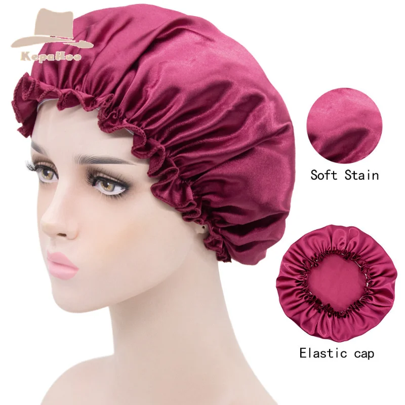

KepaHoo Single Layer Satin Hair Care Women's Nightcap Home Cleaning Bath Confinement Chemotherapy Bandana Cap