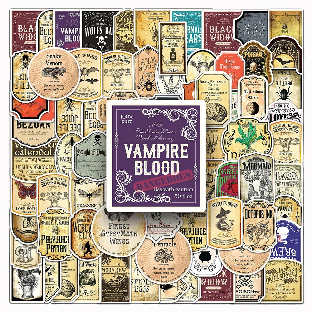 

10/30/50/100 шт., этикетка с зельем ужаса, мультяшные наклейки, ретро, ​​готическое граффити, наклейка для велосипеда, ноутбука, настенная игрушка, наклейка для детей