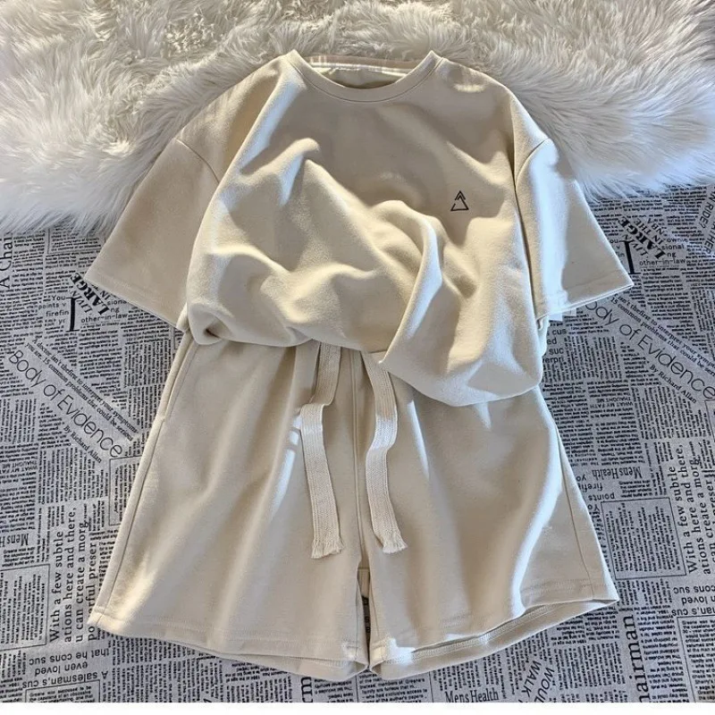 Casual two-piece pajamas women's new Korean style short-sleeved loose all-match shorts sports trendy home clothes