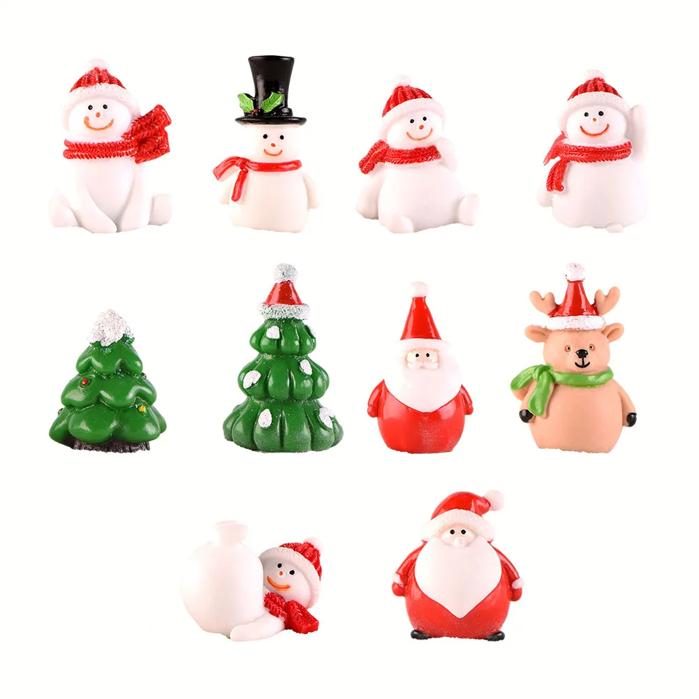 

DIY Christmas Crafts 10pcs Resin Miniatures Snowmen Santa Claus Designs Ideal for Dollhouse Figurines Plant Decorations