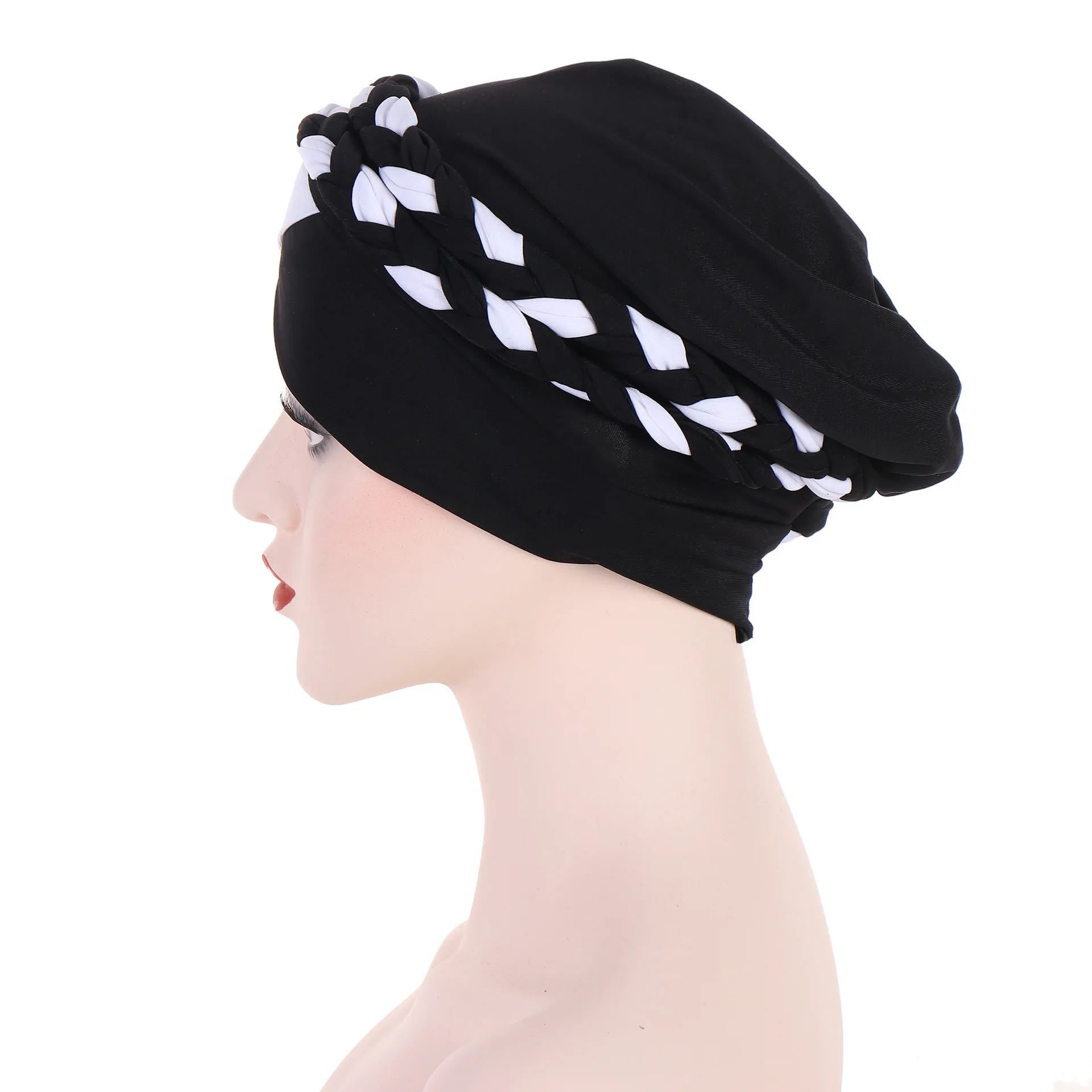 Muslim Women Hijabs for Ramadan Clothing Elegant Elastic Turban Forehead Cross Hijab Cap with Braid Decor Arabic Female Cap
