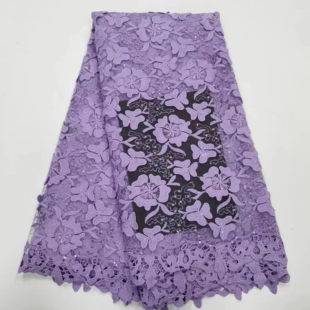 

Purple Sequin Lace Fabric 2022 High Quality 3D Embroidered African Tulle Fabric French Net Lace For Wedding Dress Sew