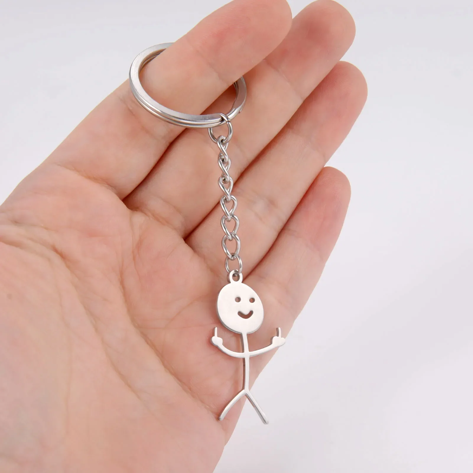 

3PCS Funny Doodle Key Chain Graffiti Stainless Steel Middle Finger Stickman Men Pendant Key Rings Jewelry Couples Hip-hop