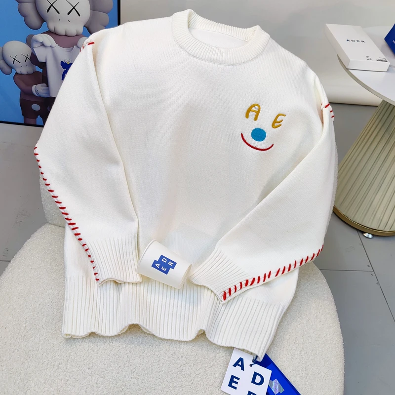 

Colorful Embroidery Snowman Smiley ADER Sweater Men Women High Quality Casual Adererror Pullover Thick Red Stitch
