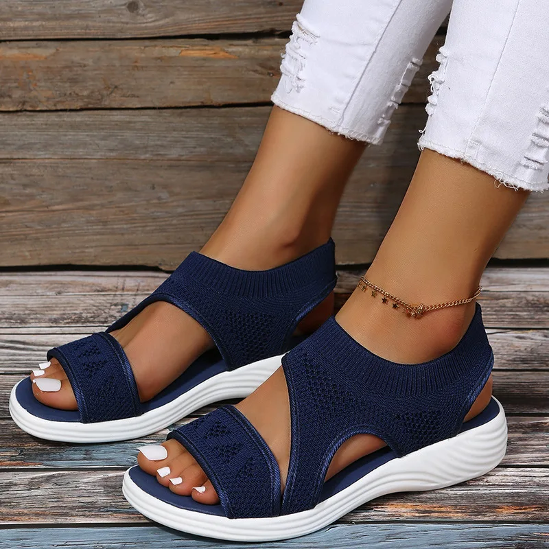 

Summer Women Sandals Fashion Fly Weaving Breathable Sports Sandalias Retro Light Wedge Platform Fish Mouth Casual Open Toe Shoes