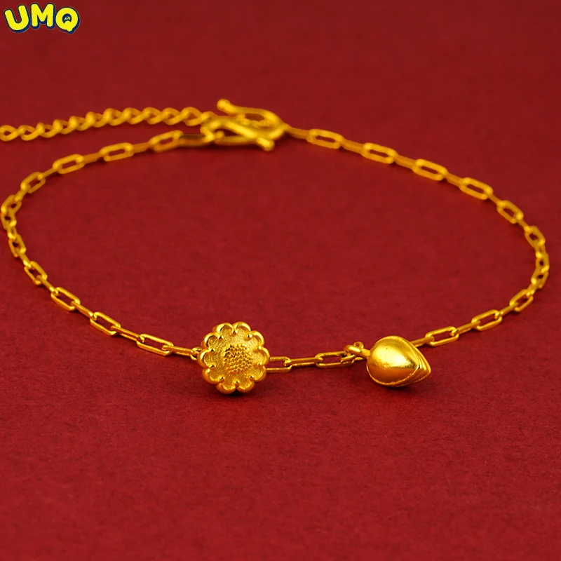 

Браслет с имитацией натурального 24-каратного цветка лотоса для девочек, Переводные бусины под золото, оригинальный дизайн, трендовые первы...