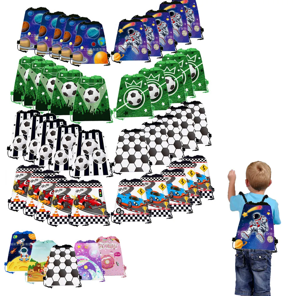 

10-50Pack Drawstring Backpack Football Space Racing Car Drawstring Bags Boys Girls Birthday Party Favor Goodie Bag