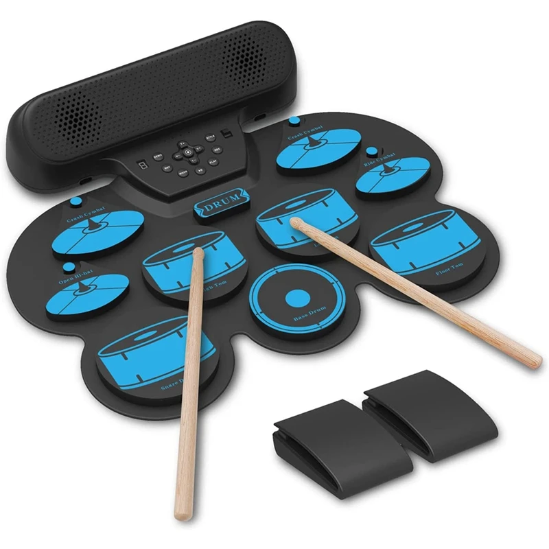 

Hot 3C-Electronic Drum Set Kids Electric Drum Kit 9 Thickened Pad Roll Up Beginner Practice Pad, USB MIDI Connectivity