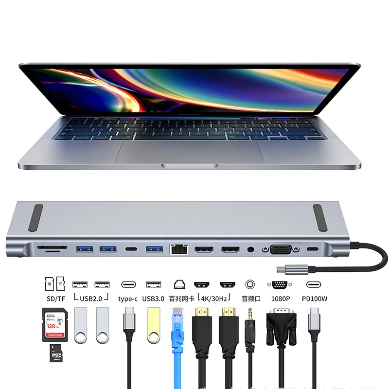 

Док-станция для ТВ-монитора, видеоконвертера, RJ45 Ethernet SD TF-карт