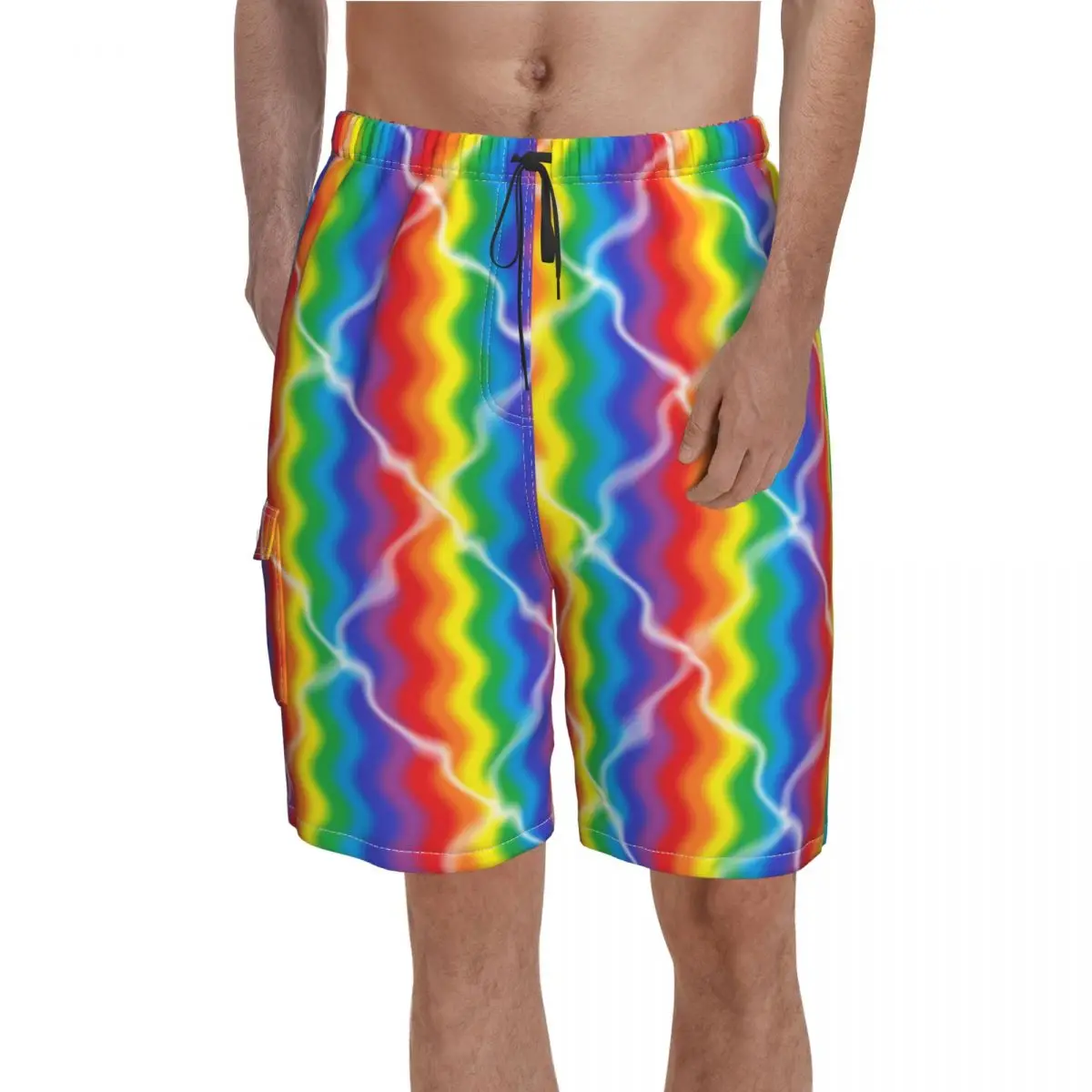 

Cracked Rainbow Board Shorts Abstract Stripes Colorful Funny Beach Shorts Man Printed Plus Size Swimming Trunks Birthday Present