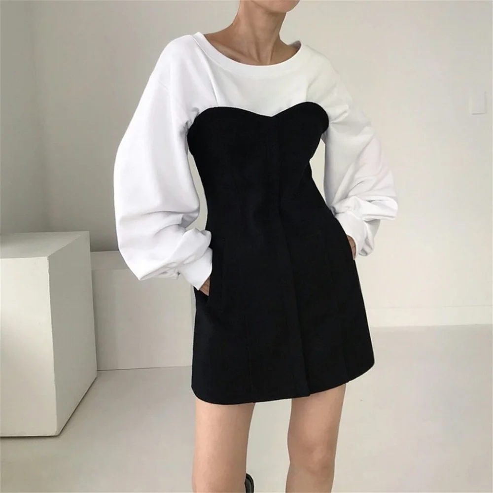 

Alien Kitty Women Patchwork Mini Dress Slim Autumn Chic High Waist Casual All Match Office Lady Work Wear Streetwear New Party
