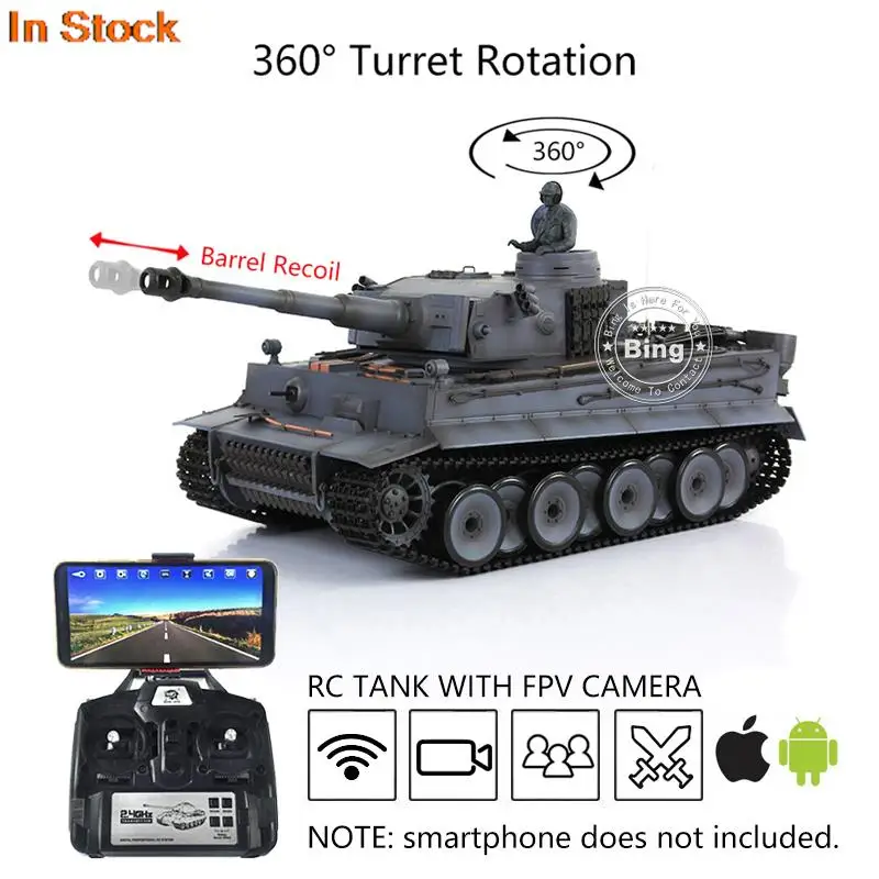 

Henglong 1/16 FPV 7.0 Plastic Tiger I RC Tank 3818 360° Turret Barrel Recoil Engine Sound Body Recoil BBs Shoot Th17251-SMT7