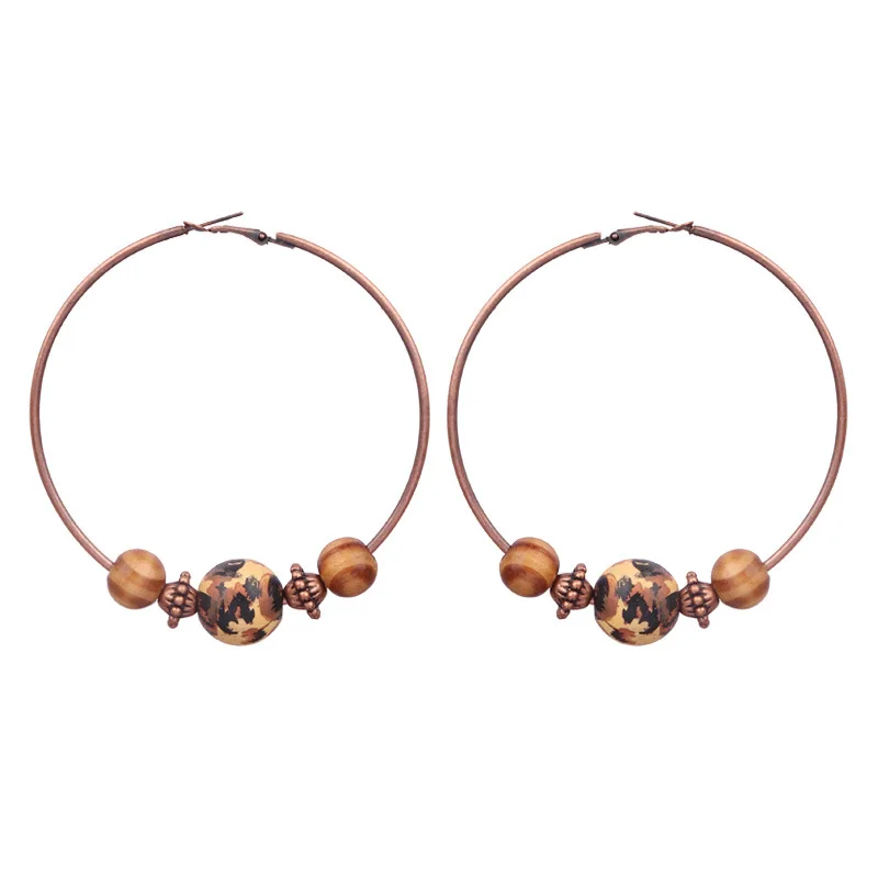 Этнические деревянные серьги для женщин большие круглые с богемной геометрией