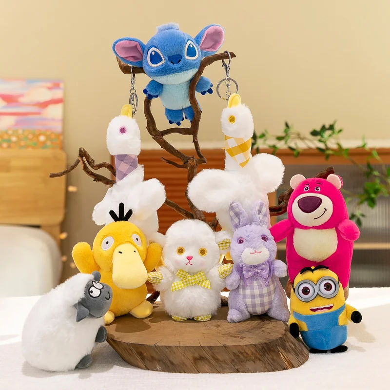 

New boutique 4-inch mobile phone key pendant cute strawberry bear rabbit big white goose schoolbag pendant grab doll