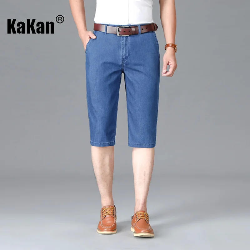 Kakan - New Summer Thin Jeans for Men, Loose Straight Stretch Youth Casual Versatile Over Knee Capris Jeans K42-635