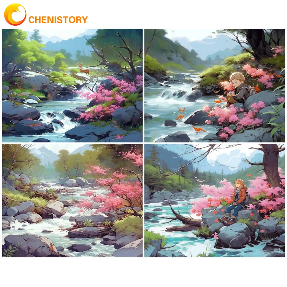 

CHENISTORY Pictures By Numbers Stream Landscape Home Furnishing Decoration DIY Painting By Numbers Oil Painting Hand-Painted Gif