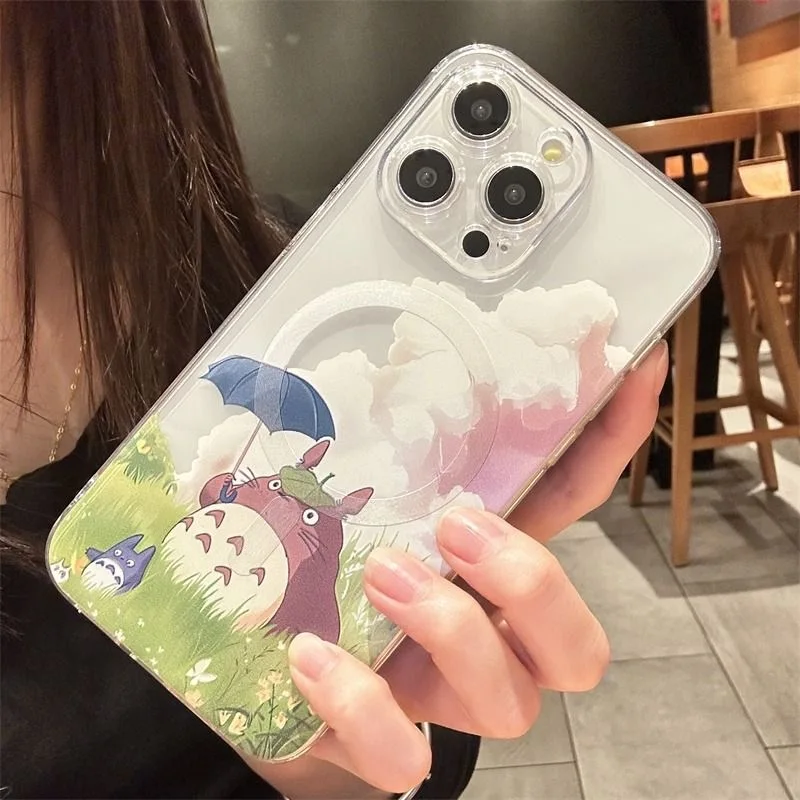 Cartoon T-Totoros Magsafe Magnetic Phone Case for iPhone 16 15 14 13 12 11 8 7 Plus Pro Max X XR XSMax Soft Clear Tpu Cover