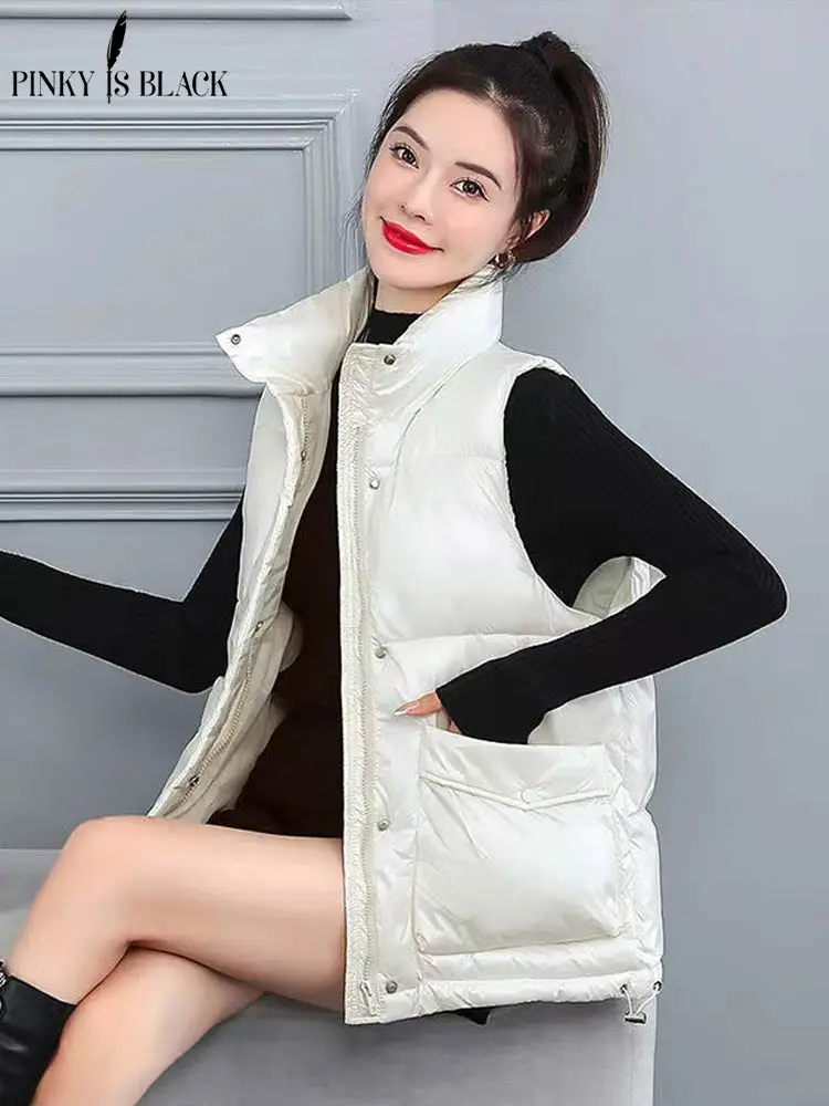 

PinkyIsBlack 2022 New Winter Cotton Padded Puffer Vest Women Warm Winter Pocket Outerwear Vest Jacket Sleeveless Waistcoat