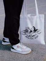 women canvas shopping bag fashion bag with y2k angel female cloth shoulder bag eco handbag tote reusable grocery shopper bag