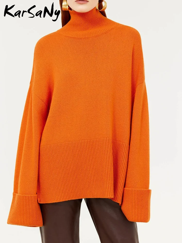 Autumn Winter Turtleneck Sweater Women Oversized Knitted Pullover 2022 Warm Green Loose Thick Women's Sweaters Orange Tops