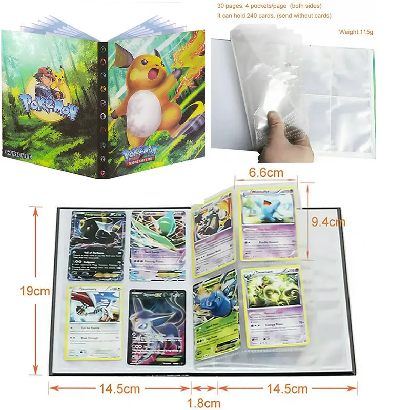 Альбом с 4 карманами Raichu Pokemon книга картами 240 для игр покемонов папка