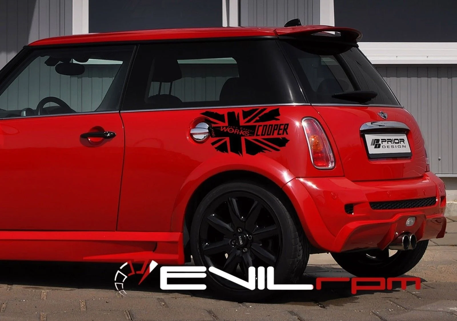

For 2Pcs/Pair Side Decal graphic vinyl sticker kit for Mini Cooper flag works custom WORKS