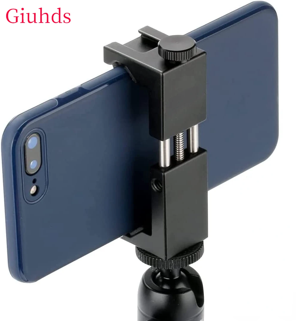 Aluminum Phone Tripod Mount w Cold Shoe Mount, Support Vertical and Horizontal, Universal Adjustable Clamp for iPhone 12 11 Pro