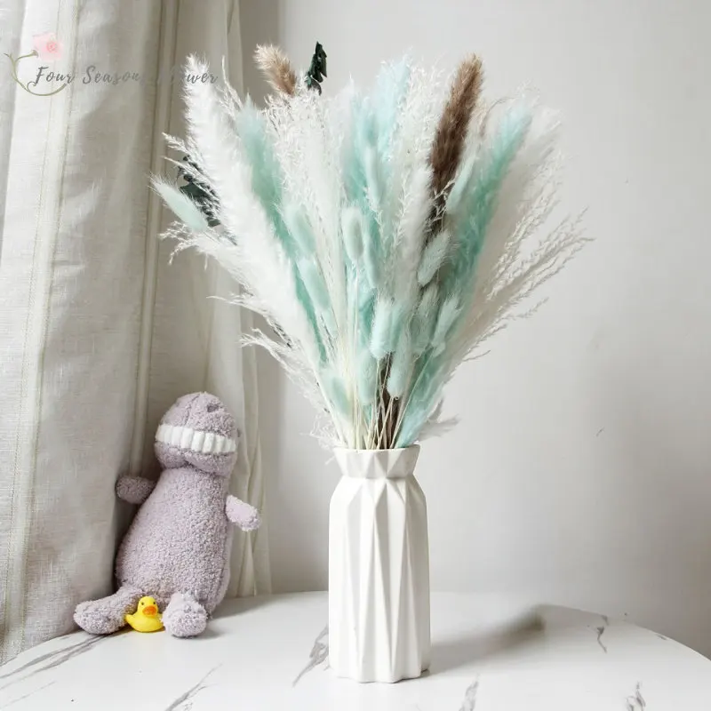 

75pcs Fluffy Pampas Grass Dried Flowers Wedding Decor Artificial Flowers Natural Bunny Tail Grass For Nordic Home Decoration