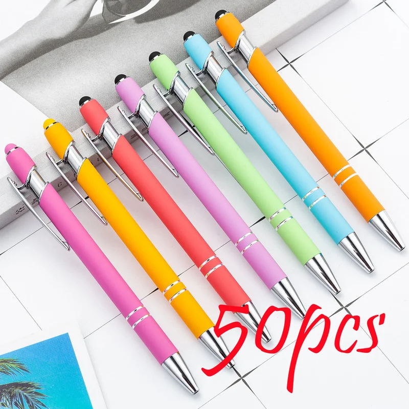 50pcs Metal Ballpoint Pen Touch Screen Pen Office School Advertising Pen Custom Logo Text Engraving Laser Engraving Custom Pen