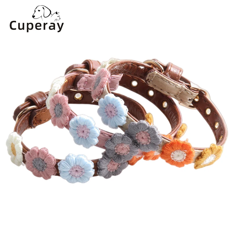 

Flower Pet Collar Adjustable PU Puppy Collar with Metal Buckle and Cute Flower Decorations for Cats and Puppies Pet Accessories