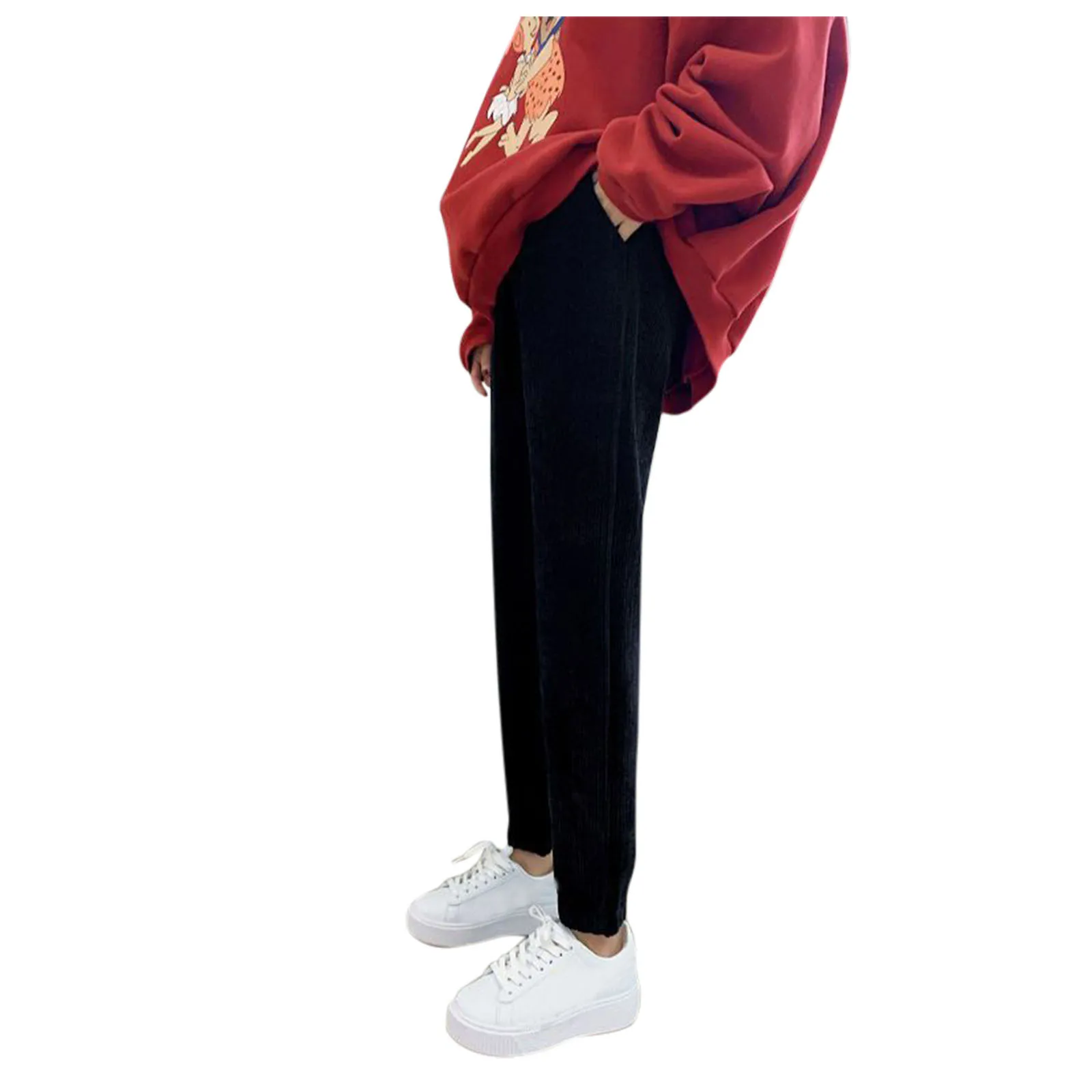 

Women's Winter Elastic Pant Solid Color Plush High Waist Pants Thin Loose Corduroy Pocket Warm Soft Leggings cargo pants trouser