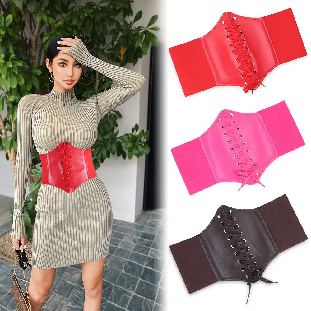 

Body Dress High Waist Shoelace Court Style PU Leather Female Waistband Wide Waist Belt Cummerbunds Shaping Girdle Belt