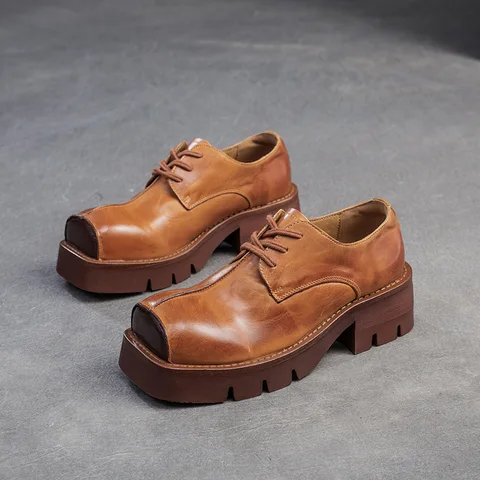 Женские туфли в британском стиле Johnature, кожаные туфли-лодочки на толстой подошве с квадратным носком, красивая обувь для весны, 2024