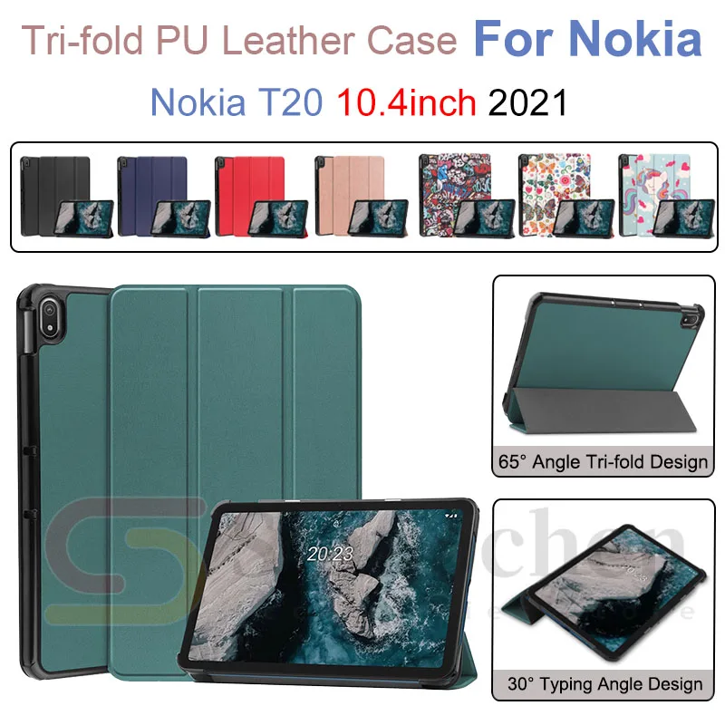 

Adjustable Folding Stand Cover For Nokia T20 10.4inch 2021 Tri-fold PU Leather Case