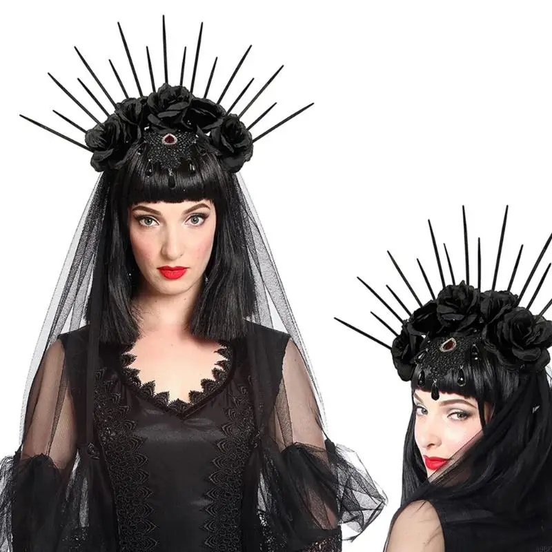 A9BF Хэллоуин длинная вуаль корона День повязки на голову мертвого готического
