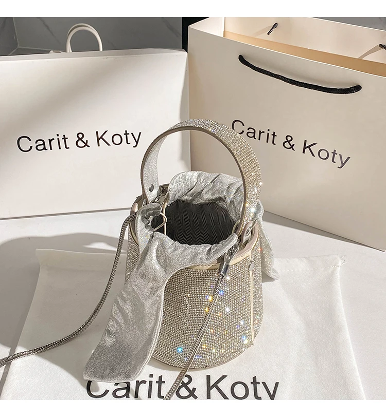 Crystal Shiny Full Rhinestones Diamond Bucket Bag Women's Fashion Handbag Evening Clutch Purse Bling Bag Shoulder Messenger Bag