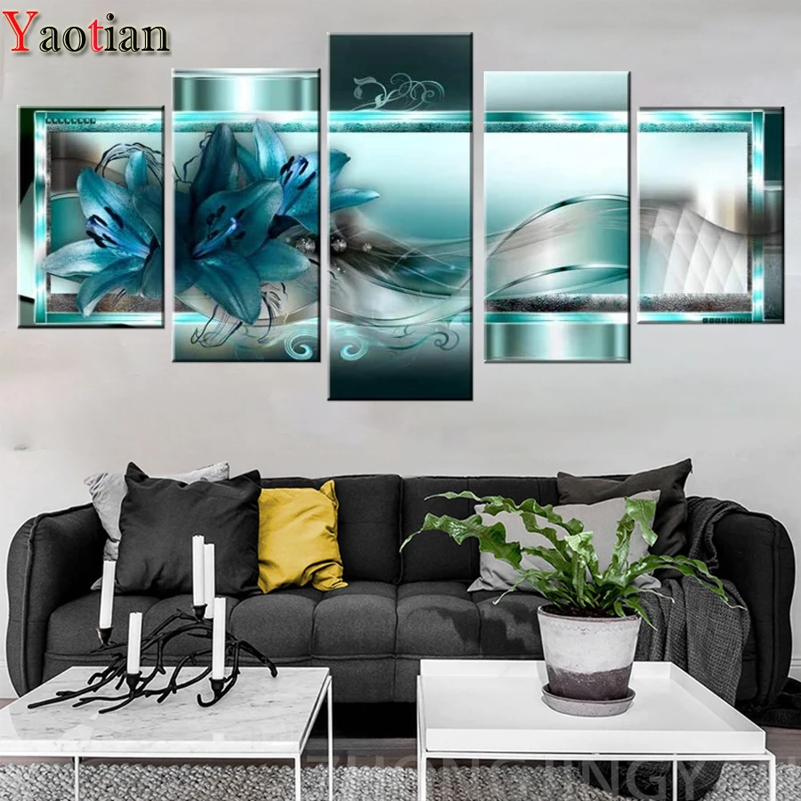 

5 pcs Blue Orchid Flowers Diamond Mosaic DIY 5D Diamond Painting Full Kit Cross Stitch Crystal Embroidery Full Display