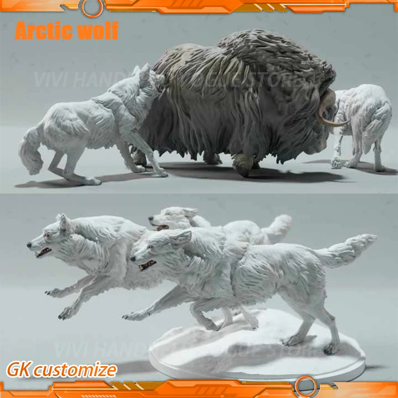 

1/35 5.5cm Canis Lupus Arctos Model Toy Modern Biology Model Gk Customize Arctic Wolf Prey On American Bison Group Of Wolves