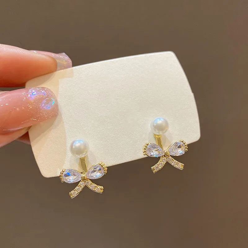 

2022 New Fashion Sweet Small After Hanging Earrings Contracted Fine Crystal Bowknot Elegant Fresh Women Stud Earrings Jewelry