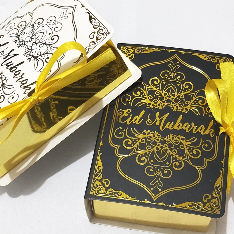 

50Pcs Quran Book Shape Eid Mubarak Paper Gift Boxes Muslim Islamic Party Food Cookies Candy Packaging Box Ramadan Kareem Decor