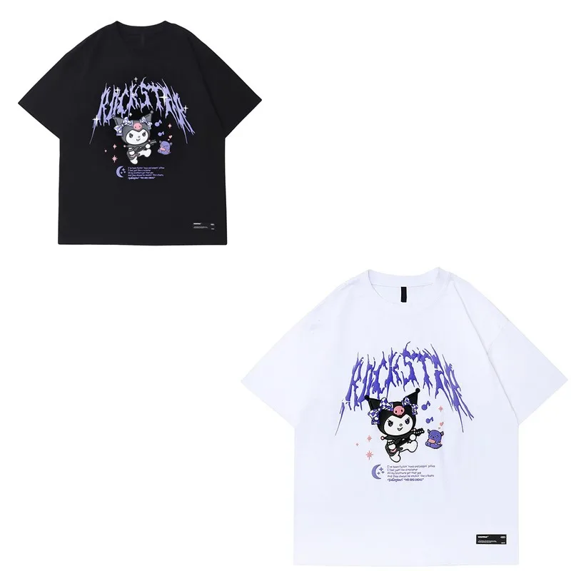 

Sanrio Anime Kuromi Kawaii Cartoon Cotton T-Shirt Short Sleeve Men Ladies Couple Summer Oversized Korean Casual Letter Print