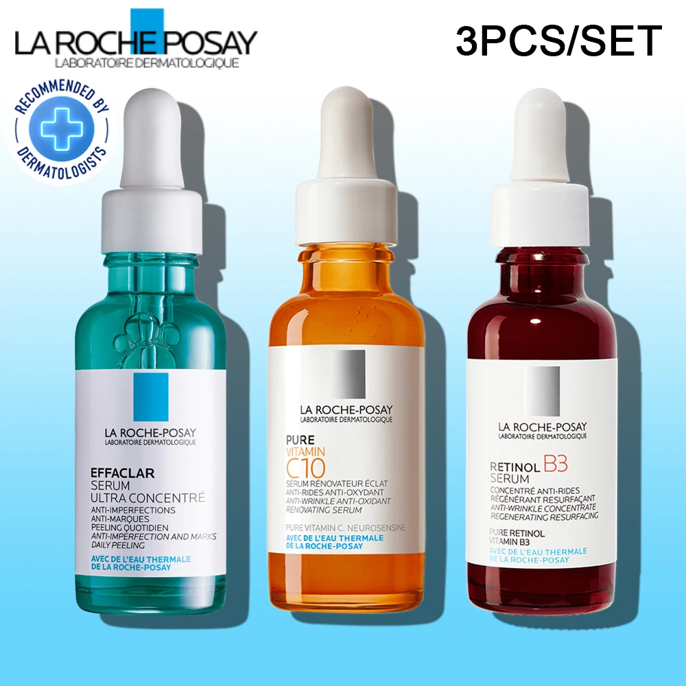 

3PCS 30ML La Roche Posay Effaclar /CICAPLAST B5/ RETINOL B3/ PURE VITAMIN C10/ HYALU B5/ NIACINAMIDE 10 Serum Anti-Aging Acne