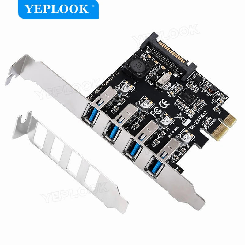 Usb3.0 Expansion Card 5gbps With Sata Power Port Support Pcie X1 X4 X8 X16 With Low Profile Bracket