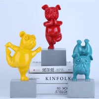 lovely yoga french bulldog statue resin figurines nordic creative cartoon animals sculpture children room decor crafts