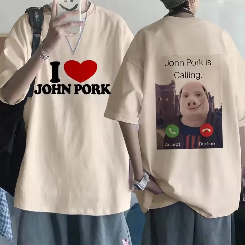 Фото Забавная футболка John Pork Is Calling Answer Call Phone для мужчин и женщин, топы со свиньей, футболка в готическом стиле в стиле хип-хоп, уличная одежда №4