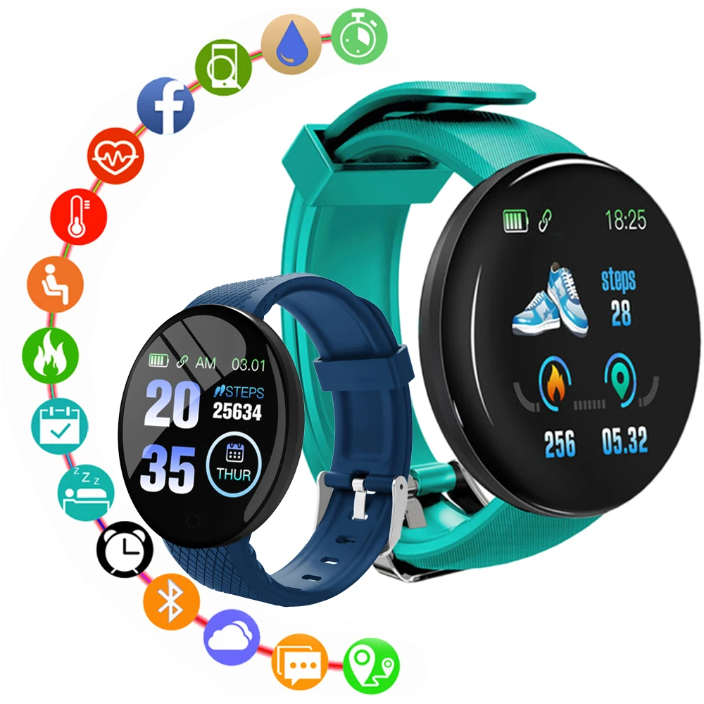 

Sports D18 Smart Watch Men Information Reminder Pedometer Fitness Tracker Multi-Sport Modes Auto Light-up Screen Wearable Device